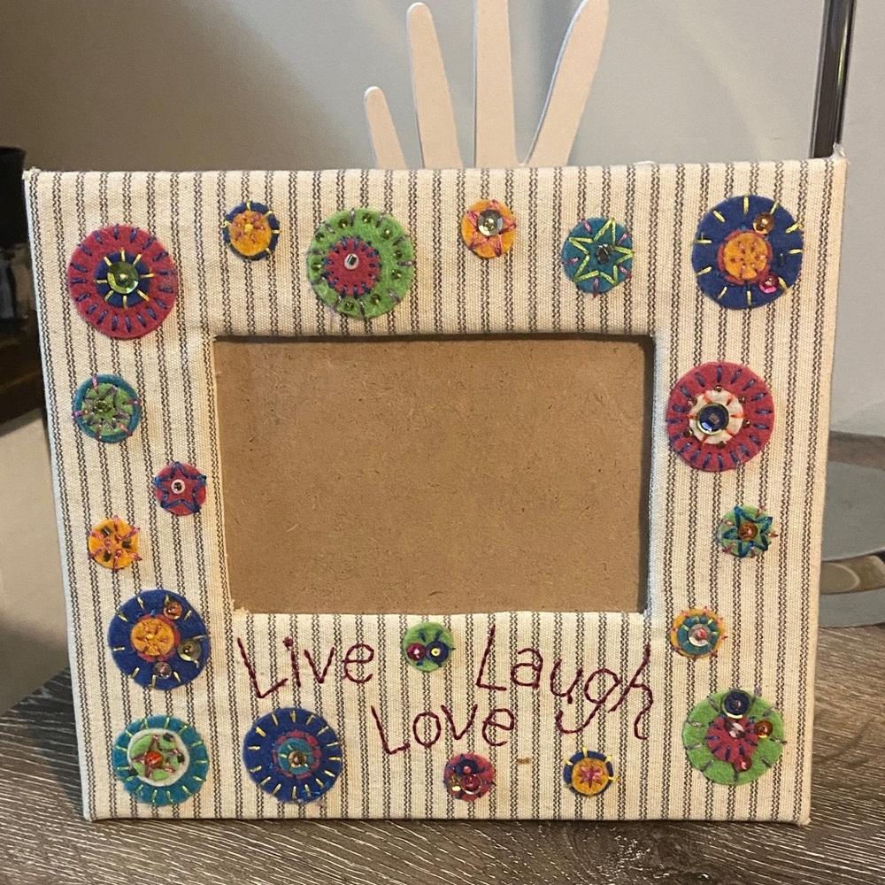 NATURAL LIFE Striped Embroidered Frame with Multicolor Accents 4x6.5